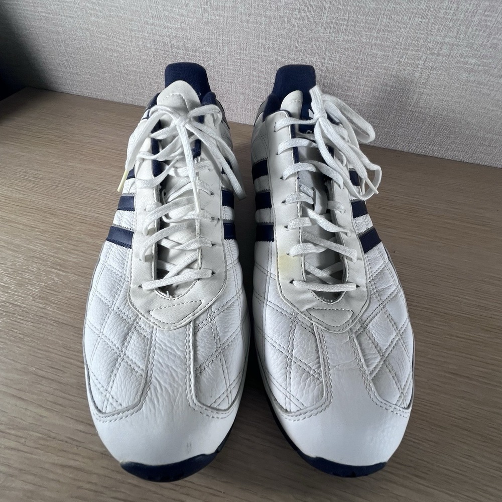 Vintage Adidas Team Leather O Grip Sneakers White Navy Men's Size 11.5 Y2K - Picture 13 of 15
